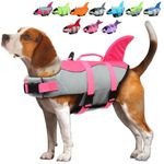 EMUST Dog Life Jacket Shark, Dog Life Vests for Small, Middle, Large Dogs with Rescue Handle Dogs Flotation Vest Safety Lifesaver for Swimming Pool Beach Boating, (S,Pink)