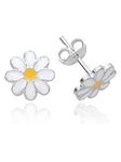 8MM Daisy Flower White/Yellow Enamel Stud Earrings/Pair of Ear Studs for Children Child Girls Kids Teenagers Women - 925 Sterling Silver - Ideal Small Children's Earrings