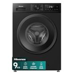 Hisense WF1I9042BBP 9kg Freestanding Washing Machine, 1400rpm Spin Speed, A Rated Energy, Steam Function, Inverter Motor, 15 Programmes, Black