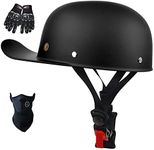 Baseball Cap Motorcycle Helmet,DOT Approved Vintage Open Face Unisex-Adult Half Helmets for Scooter Moped Cap Street Cruiser (Medium, Matte Black)