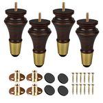 Btowin 6 Inch / 15cm Solid Wood Furniture Legs, 4Pcs Wenge Mid-Century Modern Wooden with Cover Replacement Feet with Threaded M8 Hanger Bolts & Mounting Plate & Screws for Sofa Couch Cabinet