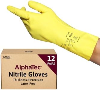 Ansell AlphaTec 37-320 Multipurpose Nitrile Gloves with Long Cuff, Chemical Protection and Food Safety, Reusable Kitchen Gloves, Household Cleaning and Dishwashing, Yellow, Size M (12 Pairs)
