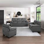 Homeify Wood Aron 5- to 6-Person Fabric 3+2+1 Sofa Set Living Room Sofa Set (Premium Velvet,Dark Grey)