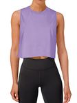 REORIA Women Crop Tops Workout Tops Loose Sleeveless Cropped Muscle Tank Open Back Shirts Purple M