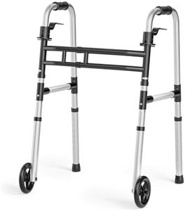 Loyoda Folding Walkers for Seniors, Lightweight 5'' Front Wheel Walker Height and Width Adjustable Aluminum Standard Walker for Elderly, Handicapped and Disabled, Silver