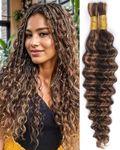 Sexycat Deep Curly Human Braiding Hair for Boho Braids 2 Bundles 18 Inch 100g，#4/30 Ombre Brown Water Wave Bulk Human Hair for Micro Braiding Wet and Wavy Bundles Hair Extensions