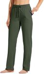 Willit Women's Cotton Sweatpants Open Bottom Yoga Sports Pants Straight Leg Lounge Athletic Pants with Pockets Olive Green M