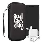 kwmobile Neoprene Sleeve for Smartphone Size XL - 6.7/6.8" - Shock Absorbing Pouch Case - Protective Phone Bag - Good Vibes Phrase White/Black