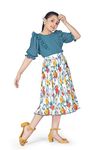 Jwalin Girl’s Teal Blue Georgette Top with Accordion Pleated Skirt Clothing Set(TealBlue_9-10 Yrs)