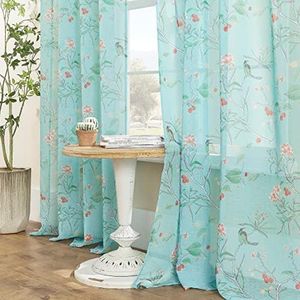 XTMYI Light Blue Vintage Curtains Drapes for Living Room 84 Inch Length 2 Panels Set Beautiful Hummingbird Grandmillenial Grand Millenial French Country Curtains for Bedroom