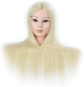 ErSiMan Cosmetology Mannequin Head with Synthetic Fiber Blonde Hair 26"-28" Manikin Head for Brading Hair Hairdressing Training Head Doll Head with Clamp