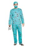 HENBRANDT Adult Men’s Bloody Surgeon Fancy Dress Halloween Costume Blue Medical Scrubs with Bloody Splatter Dress Up Horror Outfit One Size Mens Fancy Dress Costume