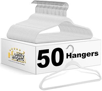 50 Quality Plastic Non Velvet Non-Flocked Thin Compact Hangers White Swivel Hook- (50)