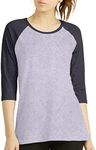 Women 3/4 Sleeve Baseball Tee - Raglan Shirts Jersey Tops Quarter Sleeve Shirt Tees, Lt.grey / Charcoal, Large