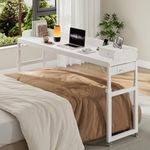 HOOBRO Overbed Table with Wheels, 180 cm Mobile Over Bed Desk with Charging Station, Height Adjustable 84-109 cm, for Bedroom, Living Room, Office, White EWW180KDN01