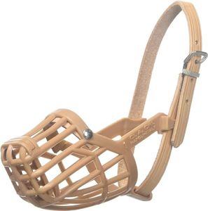 OmniPet Leather Brothers Italian Basket Dog Muzzle, Adjustable Secure Fit, Comfortable Design, Training and Safety, Averts Biting, Prevents Chewing and Scavenging, Perfect for Grooming - Tan, Size 1