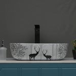 NEROBI Designer Glossy Finish Table Top Ceramic Wash Basin Vessel Sink with Slim Rim | Collapsible Wash Basin | Wash Basin for Bathroom | Bathroom Sink (Animal Printed, 18 x 13 x 5.5 Inch)