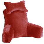 COOZLY Backrest Cushion|Reading Pillow|Bed Rest Pillow with Detachable Neck Roll & Arms for Sitting in Bed|Back Pillows for Reading/Watching TV/Gaming/Relaxing (Velvet-Red)