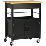 HOMCOM Kitchen Cart, Utility Trolley, Small Kitchen Island with Storage Drawer & Side Hooks for Dining Room, Black