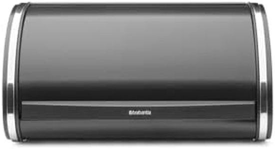 Brabantia Roll Top Bread Bin – Compact Countertop Storage Box with Flat Top, Durable Steel Design for Bread, Bagels, Rolls – Medium Size – Matt Black