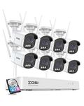 ZOSI 2.5K Wireless CCTV Camera System with Person Vehicle Detection, 8CH H.265+ NVR with 2TB HDD, 8Pcs 4MP Outdoor WiFi Security Cameras, Waterproof, Color Night Vision, 2-Way Audio, Spotlight Siren