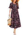 STYLEWORD Women Summer Dress Floral Short Sleeve Ladies Casual Swing Midi Dress with Pockets(Floral10,X-Large)