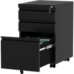 YITAHOME 3-Drawers Lockable File Cabinet for Letter/legal/A4 Size, Home Office Mobile Filing Cabinet with Wheel, Anti-tipping Under Desk File Storage Cabinets, Fully Assembled, Black, 46 x 39 x 62cm