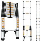 Equal 18 FT Portable & Compact Foldable Aluminium Telescopic Ladder | 2 Triangle Stabilizers | EN131 Certified | 2-Year Warranty | Heavy-Duty Ladder for Industrial & Commercial Use (5.5m / 14 Steps)