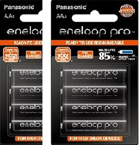 Panasonic BK-3HCCE/8BN Eneloop(Up to 2550 mAH) Pro AA high Capacity Ni-MH Pre-Charged Rechargeable Batteries, 8-Battery Pack
