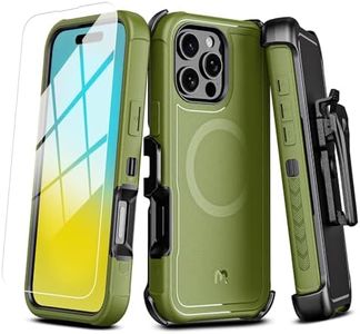 M MYBAT PRO Maverick Series iPhone 16 Pro Max Case with Belt Clip Holster,[Compatible with Magsafe] w/Screen Protector,Anti-Drop,Shockproof,360°Rotating Kickstand,Heavy Duty Protection Army Green