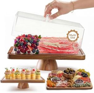 HOMESPHERE Acacia Wood Cake Stand with Lid - Rectangular Cake Holder, 2-in-1 Dessert Table Display Set & Charcuterie Board for Cheese, Chips, Fruit Platter, Large Acrylic Cake Dome Cover, No Glass