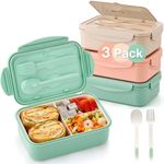 Mfacoy 3 Pack Bento Boxes for Adults/Kids, 1100 ML Bento Lunch Box With Spoon & Fork, Lunch Box Containers, Bento Box for Dining Out, Work, Picnic, BPA-Free, Microwave & Dishwasher Safe