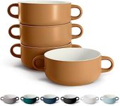 Kook Soup Crocks, Ceramic Bowls, Broil, Oven, Microwave and Dishwasher Safe, with Handles, For Casserole, Pasta, Cereal, 18 oz, Set of 4 (Caramel)