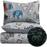 Kids Rule 3 Piece Gamer Glow in The Dark Comforter Set, Game Controllers Print, Blue, Grey - Full (GMR3CMFSF)