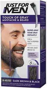 Just For Men Touch of Gray Mustache & Beard, Beard Coloring for Gray Hair with Brush Included for Easy Application, Great for a Salt and Pepper Look - Dark Brown & Black, B-45/55, Pack of 1