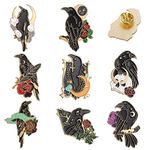 Lusofie 8 Pieces Black Crow Enamel Pins Set, Halloween Pins Art Rose Moon Lapel Pin Cute Badges For Children Women Backpack Shirt Jewelry Accessories