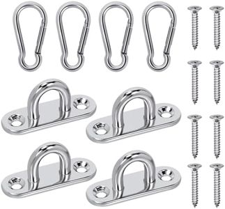 Glarks 4 Pack M5 Stainless Steel Pad Eye Plate Hook and Snap Hook Kit, Heavy Duty Eye Plate U Hooks Ring Hook Loop and Spring Snap Clips with Screws for Ceiling and Mounting Hanging Hardware