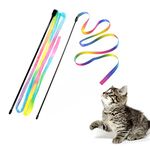 LASOCUHOO Interactive Cat Rainbow Wand Toys, Cat Teaser Wand String, Colorful Ribbon Charmer for Kittens - 2 PCS