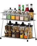 AB99 COLLECTION Stainless Steel 2-Tier Kitchen Rack & Organizer Spice Rack & Container Organizer, Utensils Dishes Spices Jar Holder Rack & Cup & Glass Holder, Countertop (Spice Rack)