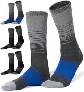 FITRELL 4 Pack Men's Merino Wool Hiking Socks, Wicking Cushioned, Warm Thermal Lightweight Boot Crew Socks, Dress Socks, Black+Blue, Large, Shoe Size 9-12