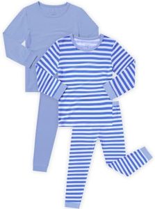 JunNeng Bamboo Viscose Pajamas for Toddler 4 Piece Baby Boys & Girls Snug Fit Long Sleeve Striped PJs Sleepwear,9-10 Years