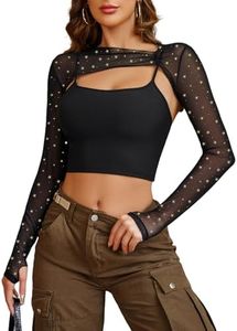Avidlove Long Sleeve Mesh Crop Top Y7K Sexy Tee Blouse Cutout Clubwear with Thumb Holes Sliver Star Print X-Small
