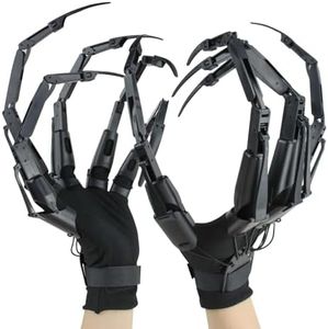 Halloween Articulated Fingers with Extension Nails & Gloves, Upgrade 3D Claw Hands Skeleton Articulated Finger Extensions for Cosplay, Flexible Halloween Gear Decoration Fits Most Finger Sizes-Black