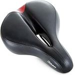 Bikeroo Bike Seat Cushion - Universal Bicycle Seat for Men and Women - Bike Saddle Replacement w/Padded Comfort, Shock Absorbing Springs, Mounting Tools & Waterproof Rain Cover, Red