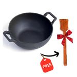 GEMMA Cast Iron Kadai - 3.5 LTR, 3kg, Perfect for Induction, Gas & Oven Cooking - Naturally Non-Stick Black Iron Cookware