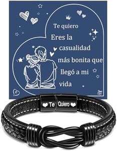 YELUWA Regalo San Valentín para él, Te Quiero Pulsera de los Hombres Ilimitado Nudo Grabado de Acero Inoxidable Trenzado Pulsera Cuero Para El Novio Marido Amigo Día Navidad Cumpleaños Regalo Hombre