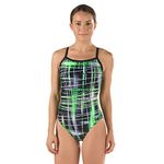 Speedo Girls Powerflex Eco Laser Sticks Pulse Back Swimsuit, 6/22, Green