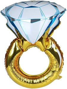TRIXES Globo de Anillo Grande de 80 cm x 60 cm - Fiesta de Compromiso Aniversario Valnetines Boda Despedida de Soltera Celebración - Dorado y Azul