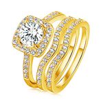 Gemsme 18K Gold Plated Three-in-One Wedding Engagement Eternity Rings Halo Cubic Zirconia Bridal Rings Set for Women (7)