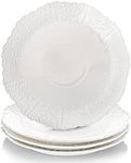 AVLA 4 Pack Ceramic Dinner Plates, Large Porcelain Serving Dish, 11.5 In White Round Salad Dessert Plate for Restaurant, Kitchen, Party, Microwave Dishwasher Oven Safe, Embossed Lace Pattern